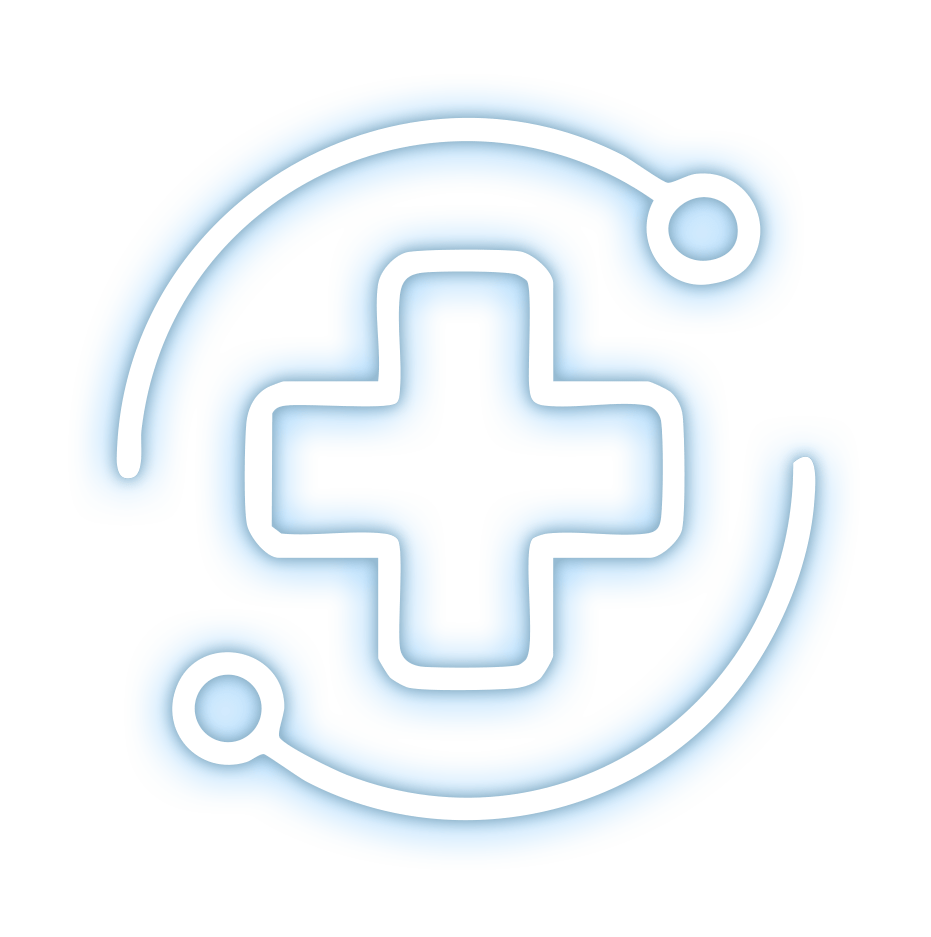 Icon of health cross inside a cycle circle.