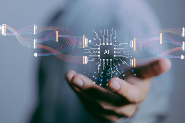 AI power in hand. AI icon being held by a hand. Concept.