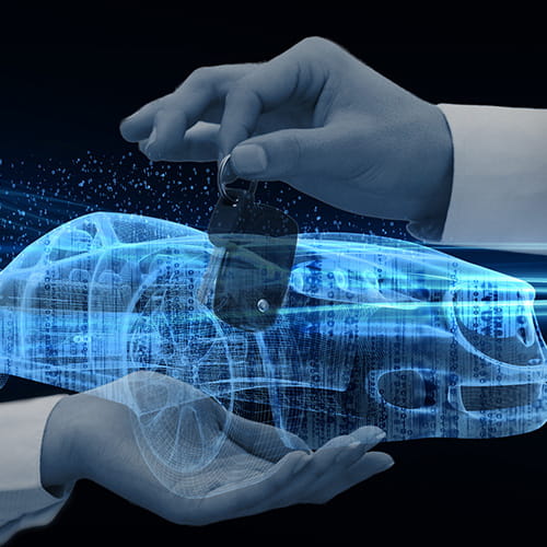 Digital car with a person holding car keys
