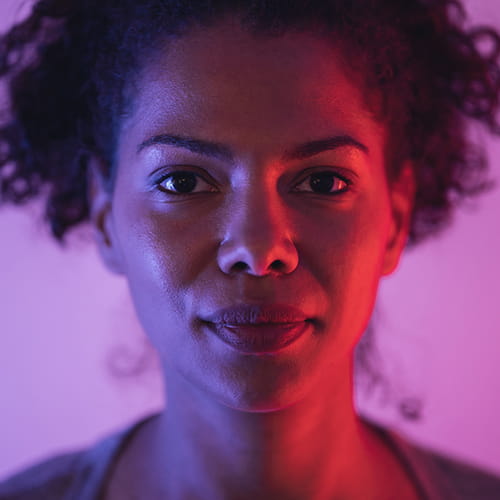 A close-up of a woman's face