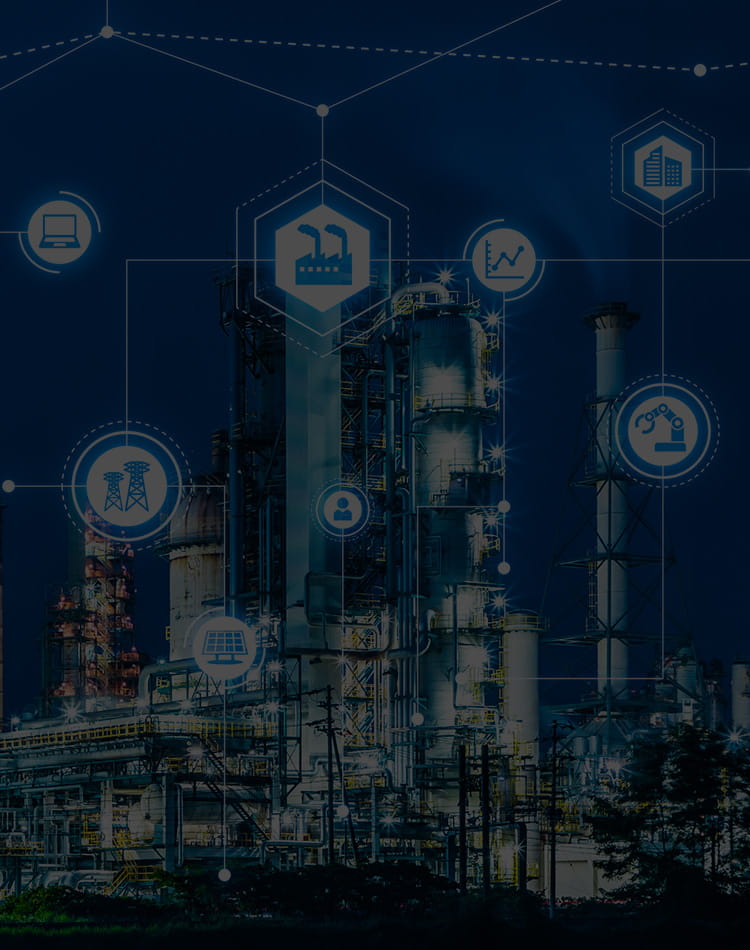 Buildings with Tech Icons floating