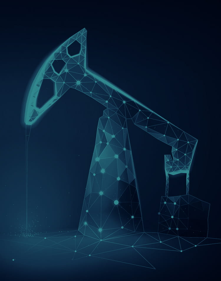 Oil rig made of glowing dots, mobile hero.