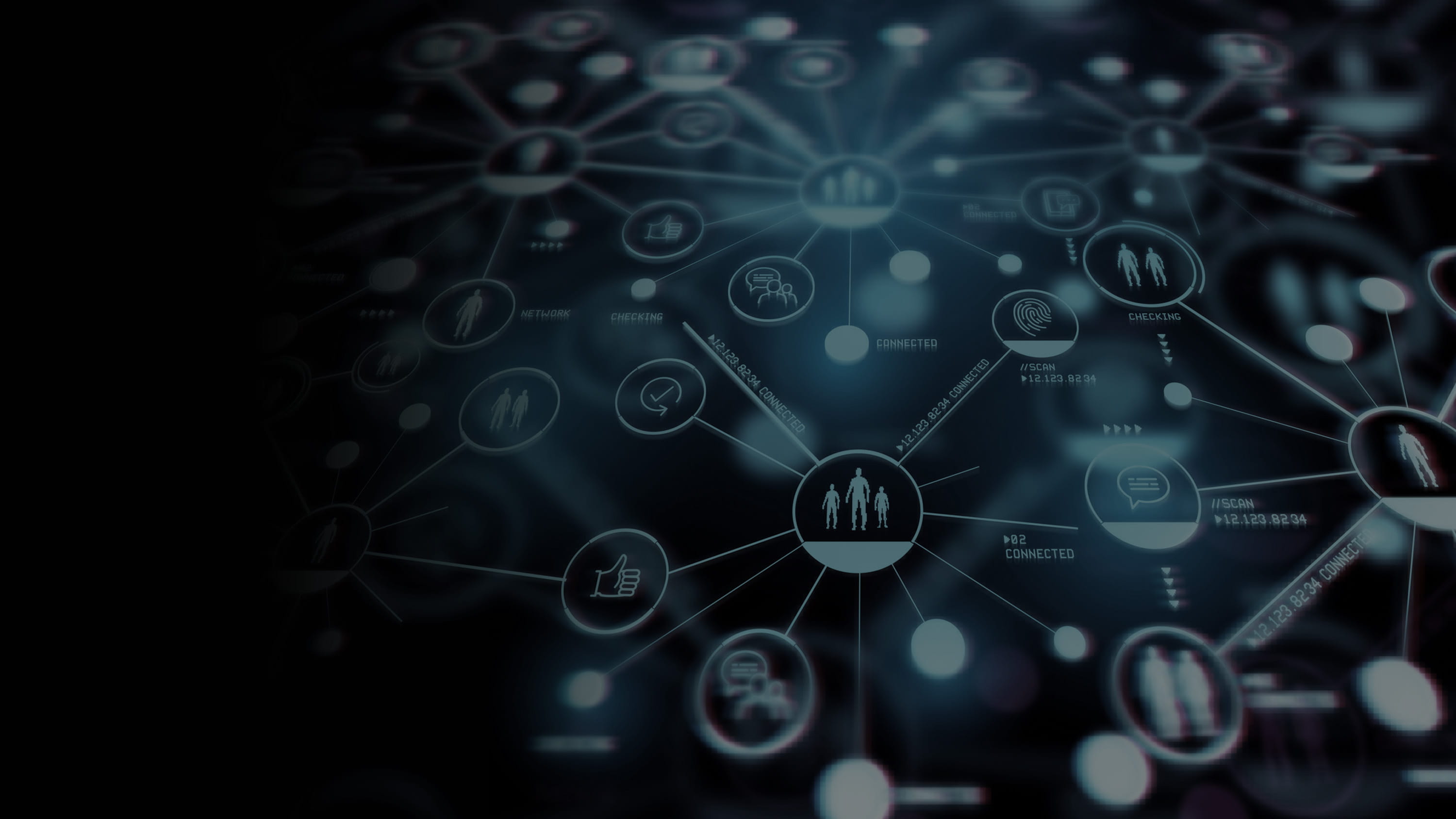 Interconnected circle icons showing different ways to use technology and connect.