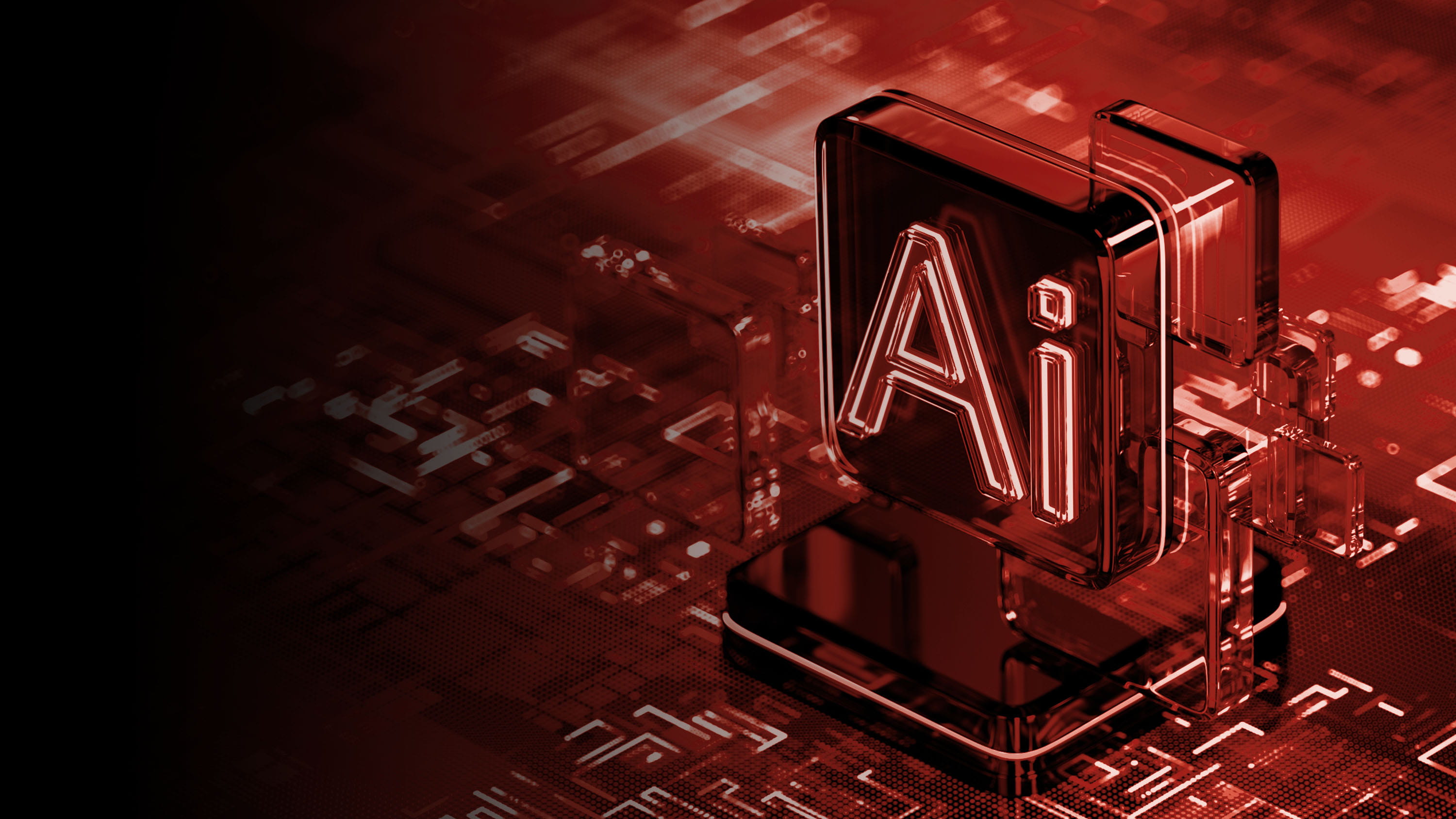 Red GenAI abstract electric circuit gradient background.