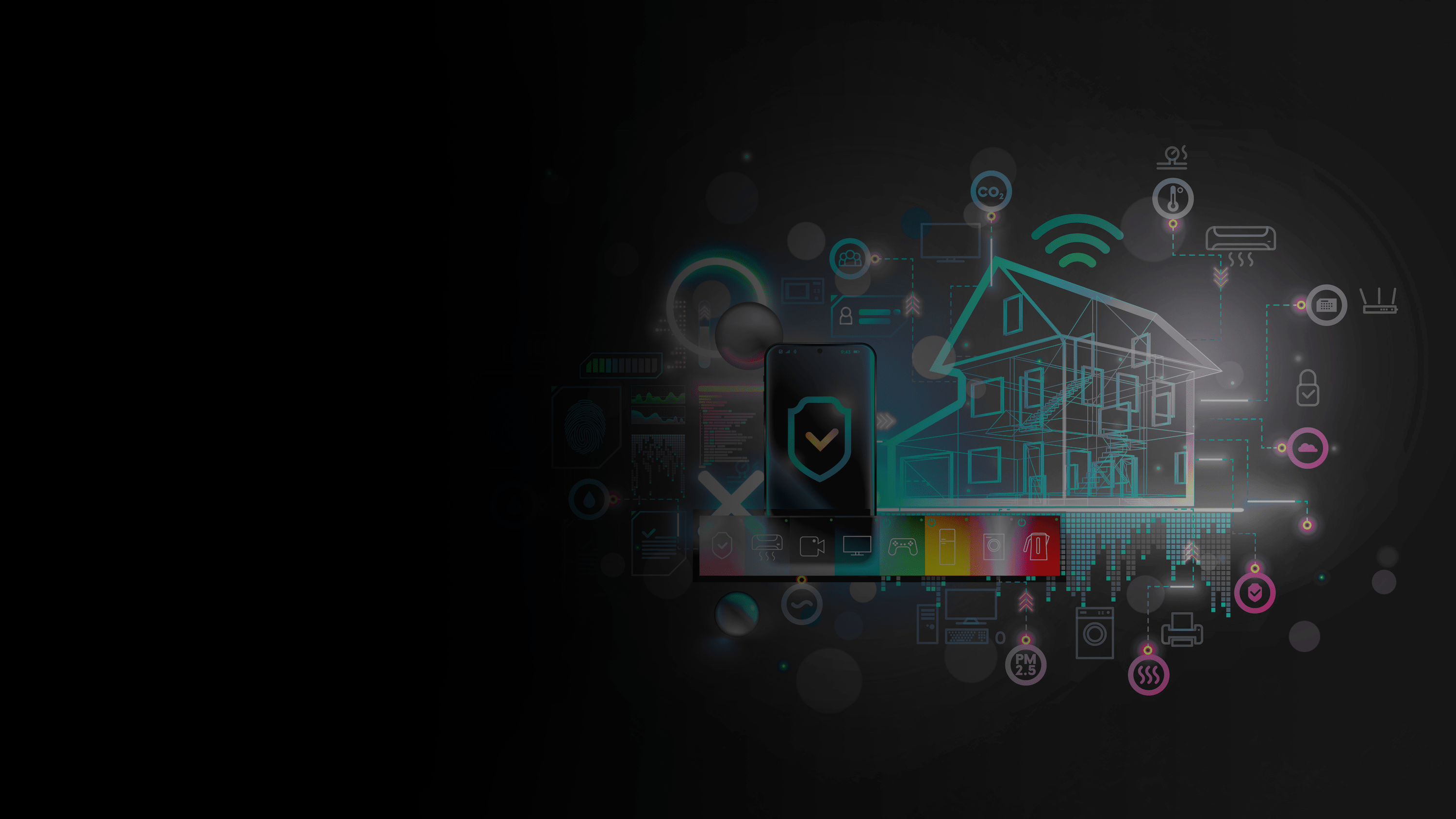 Conceptual art of a smart home security system.