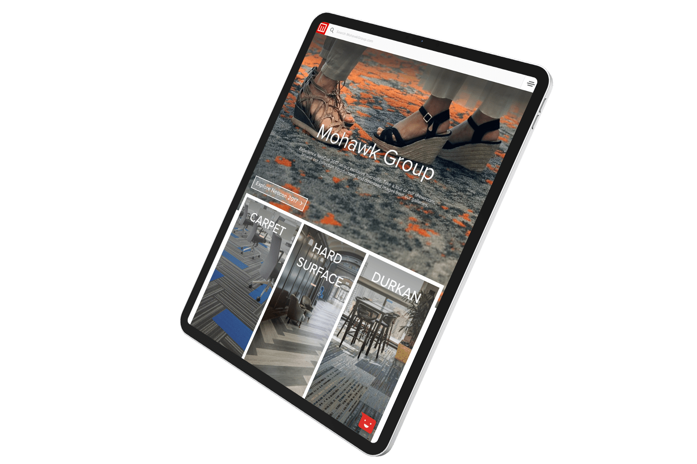 A Mohawk Group website page on a tablet.