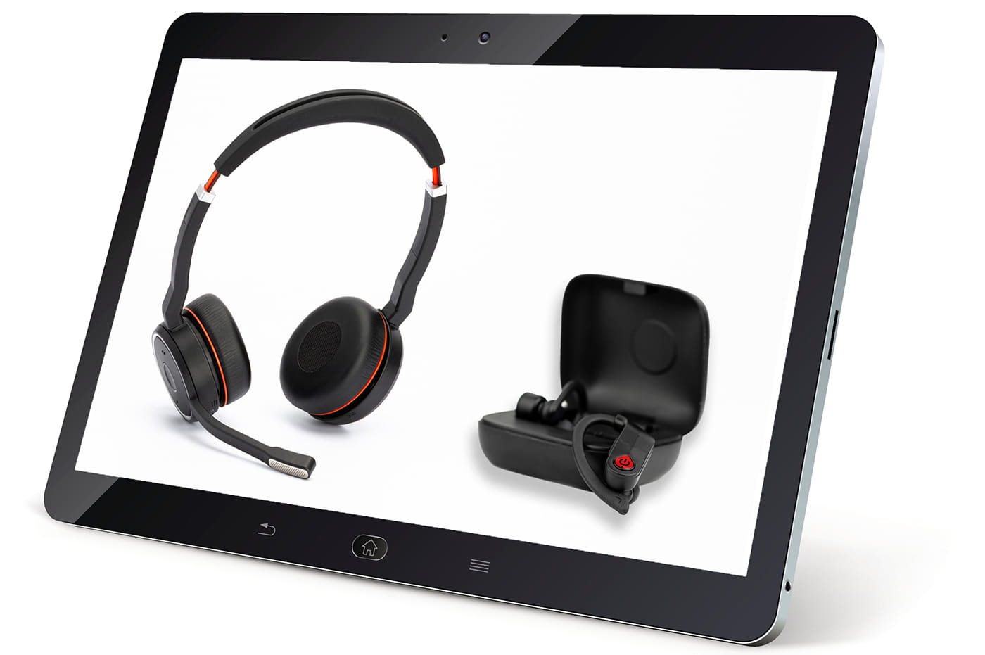 Poly products displayed on a tablet screen.