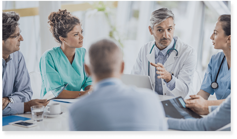 A group of healthcare workers having a meeting.