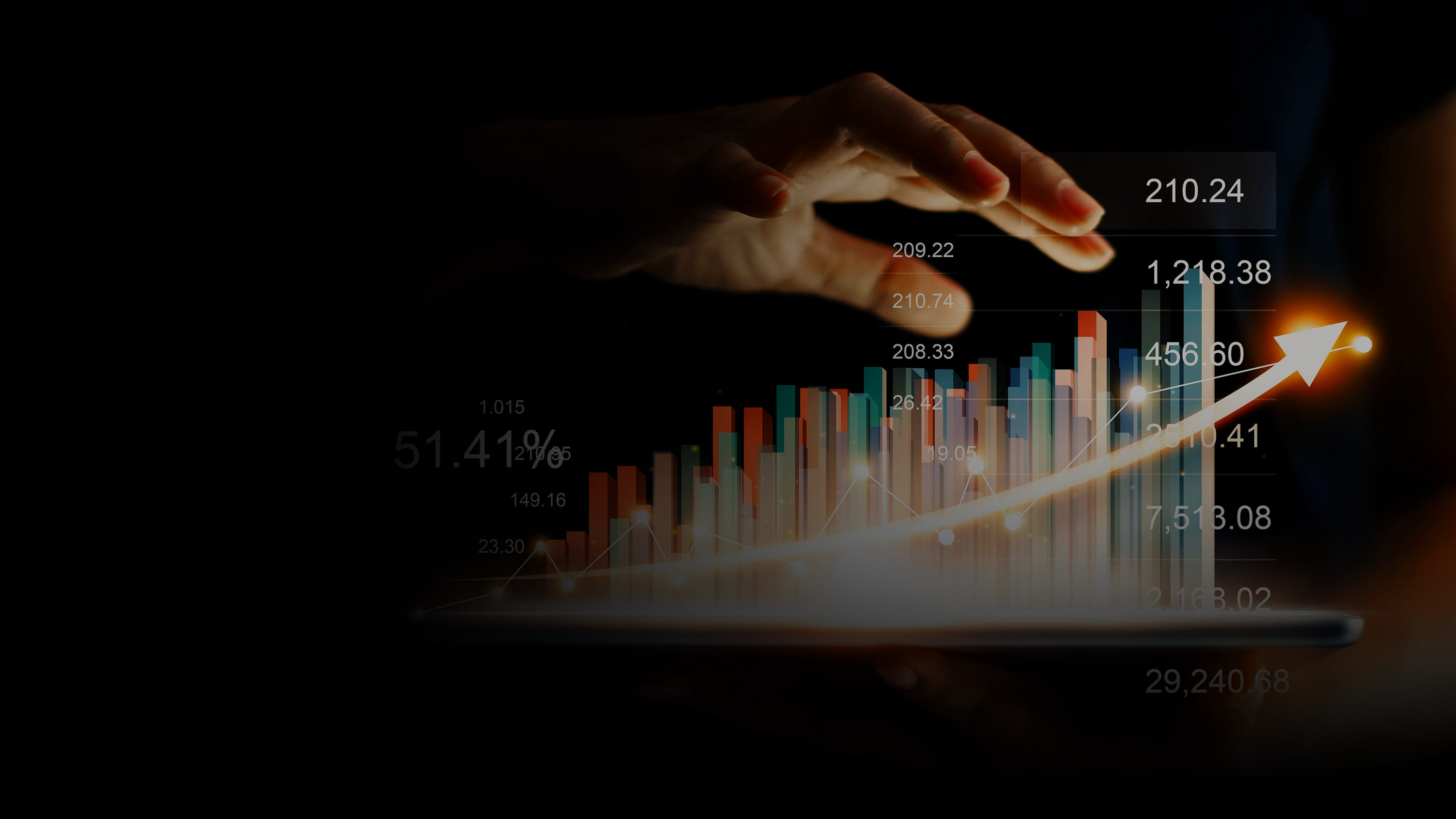 A person's hand over a floating bar graph