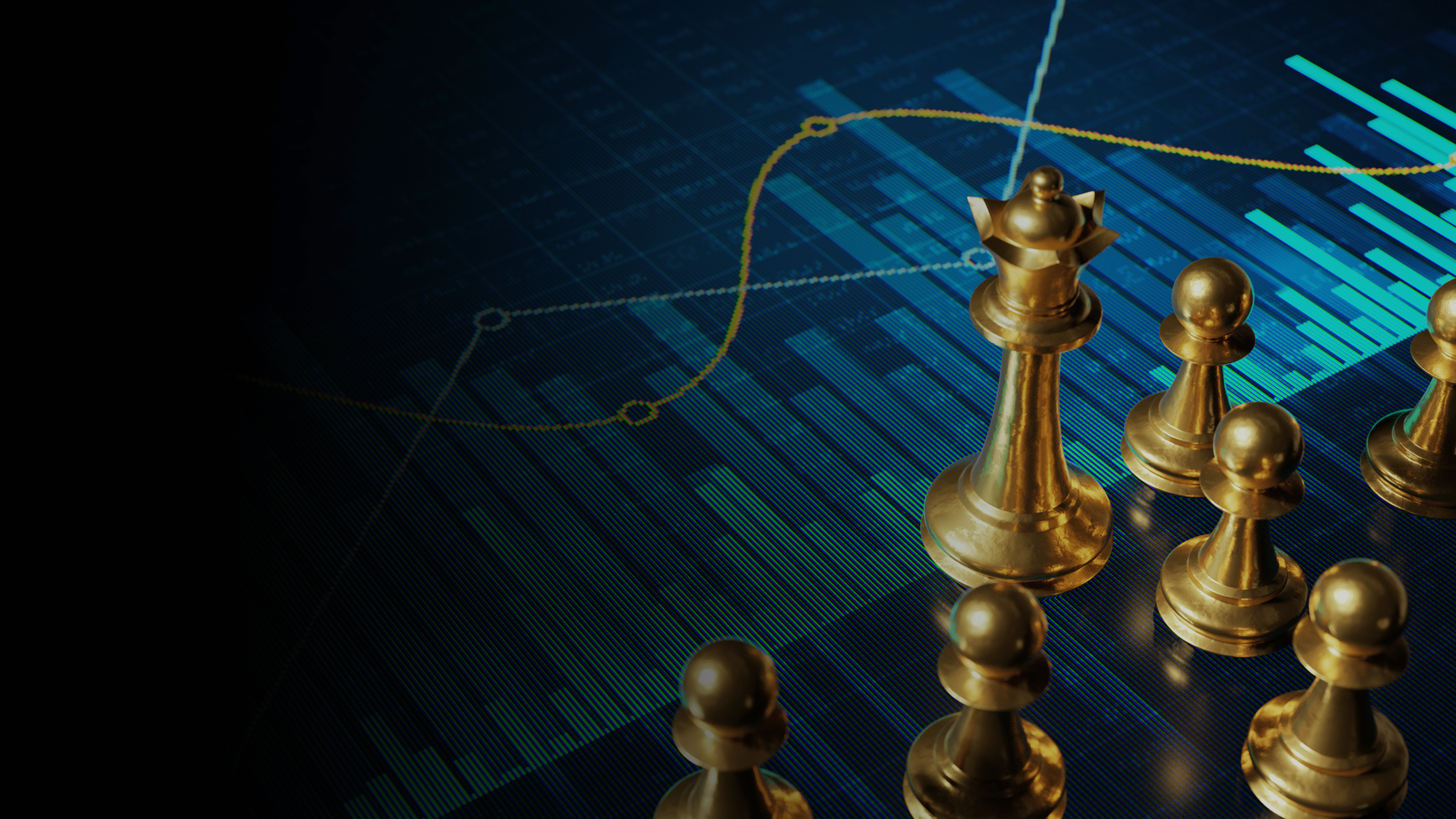 Chess pieces and a bar and line graph behind the pieces