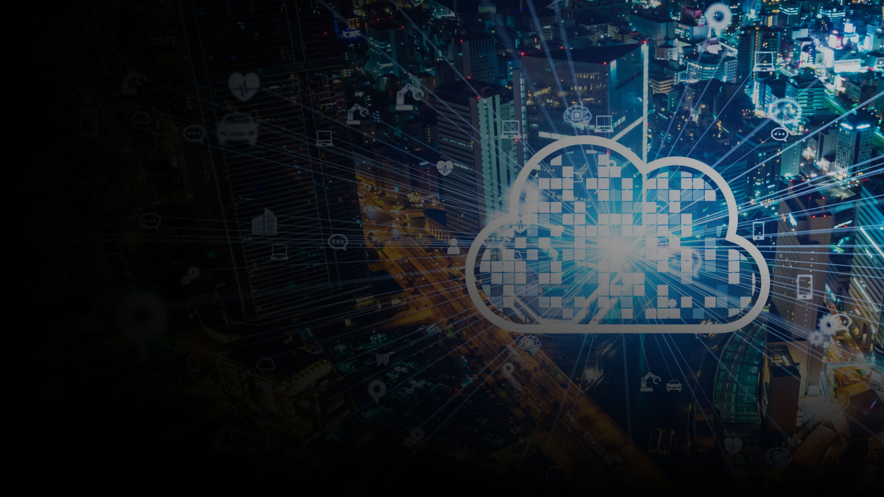 A cloud surrounded by abstract shapes.