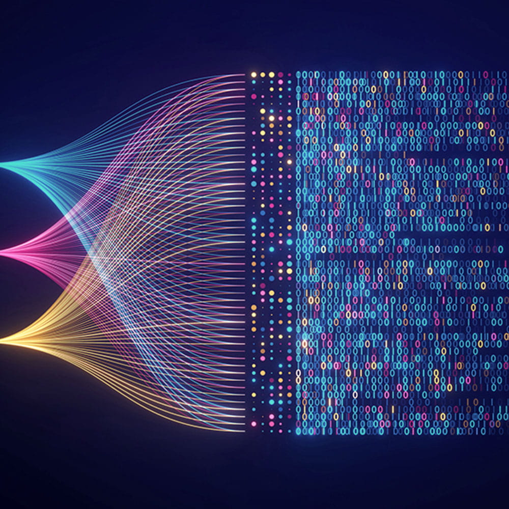 Data points diverging, abstract data graphic.