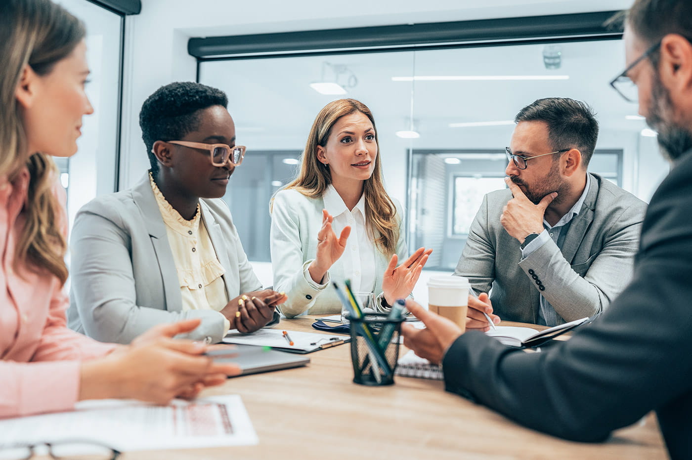 A group of colleagues in a meeting.