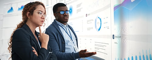 Two colleagues reviewing data together