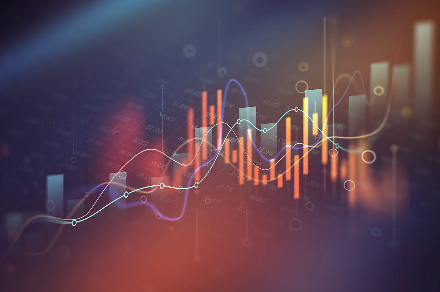 Orange glowing data graphs.
