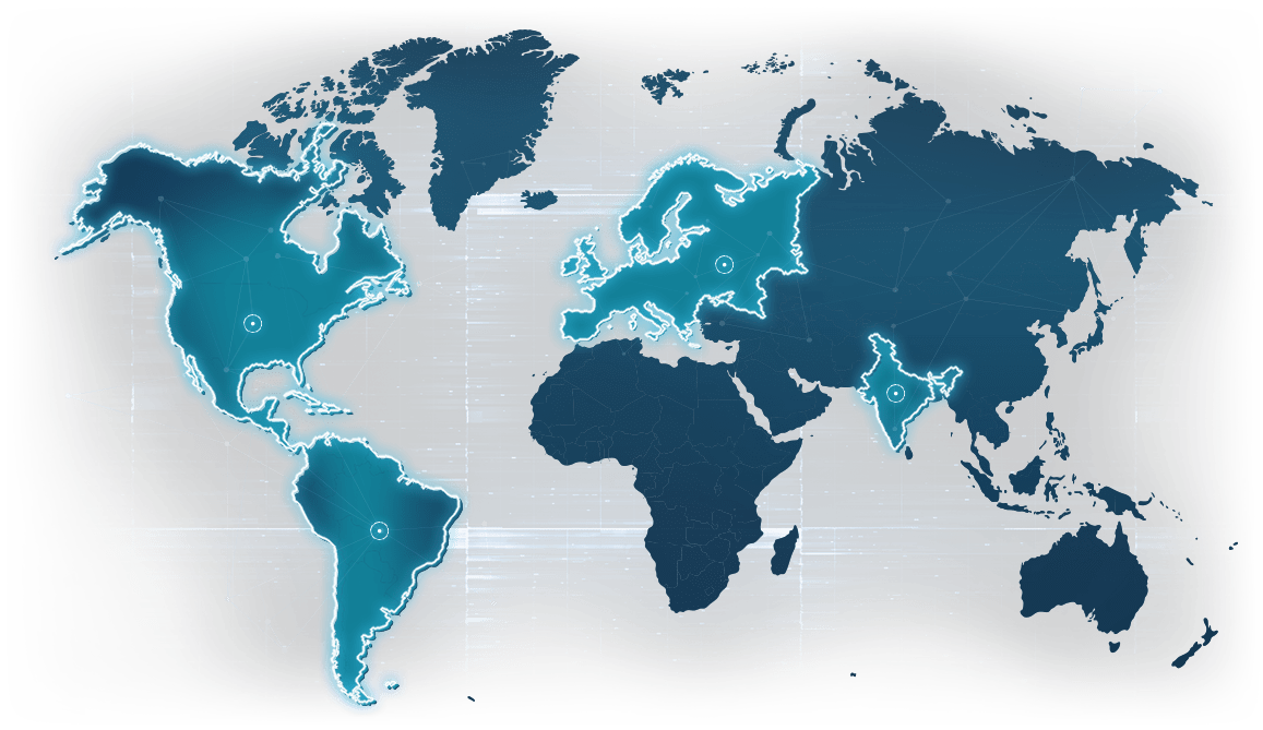 Map of the globe with Perficient operating areas highlighted