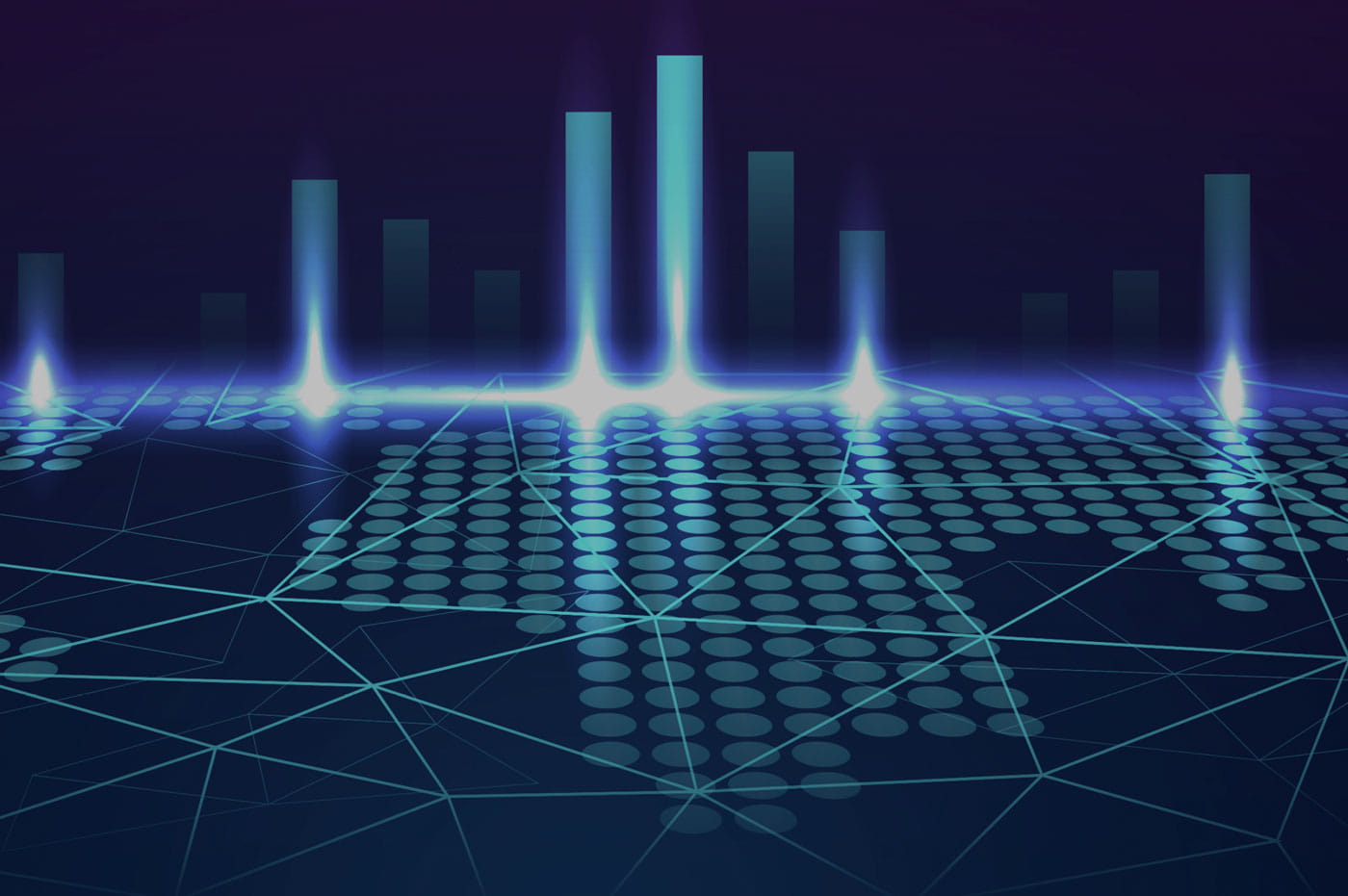 Abstract data points and bar graphs.